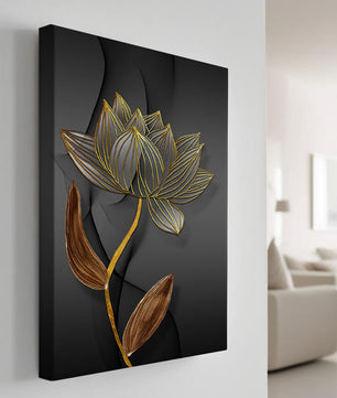 Elegant Gold Outlined Lotus On Dark Background - Mi tienda