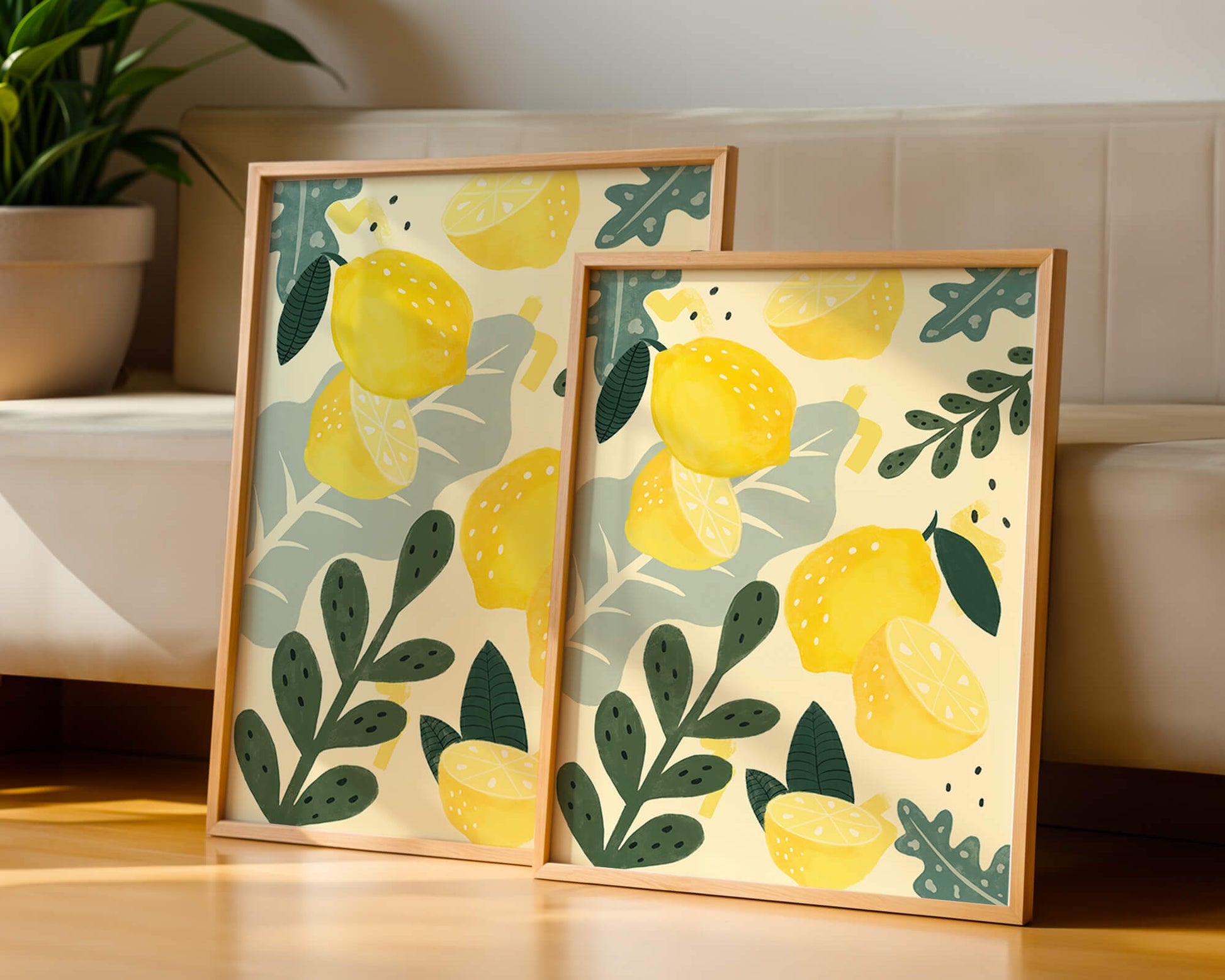 Vibrant lemon and leaf pattern design for home decor