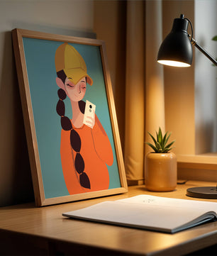 Colorful illustration of a girl with a smartphone