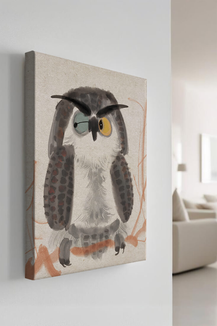Whimsical Owl Illustration with Colorful Eyes