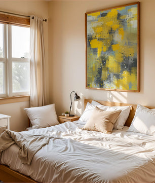 Abstract Yellow and Gray Geometric Art with Textured Patterns - Mi tienda
