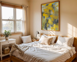 Abstract Yellow and Gray Geometric Art with Textured Patterns - Mi tienda