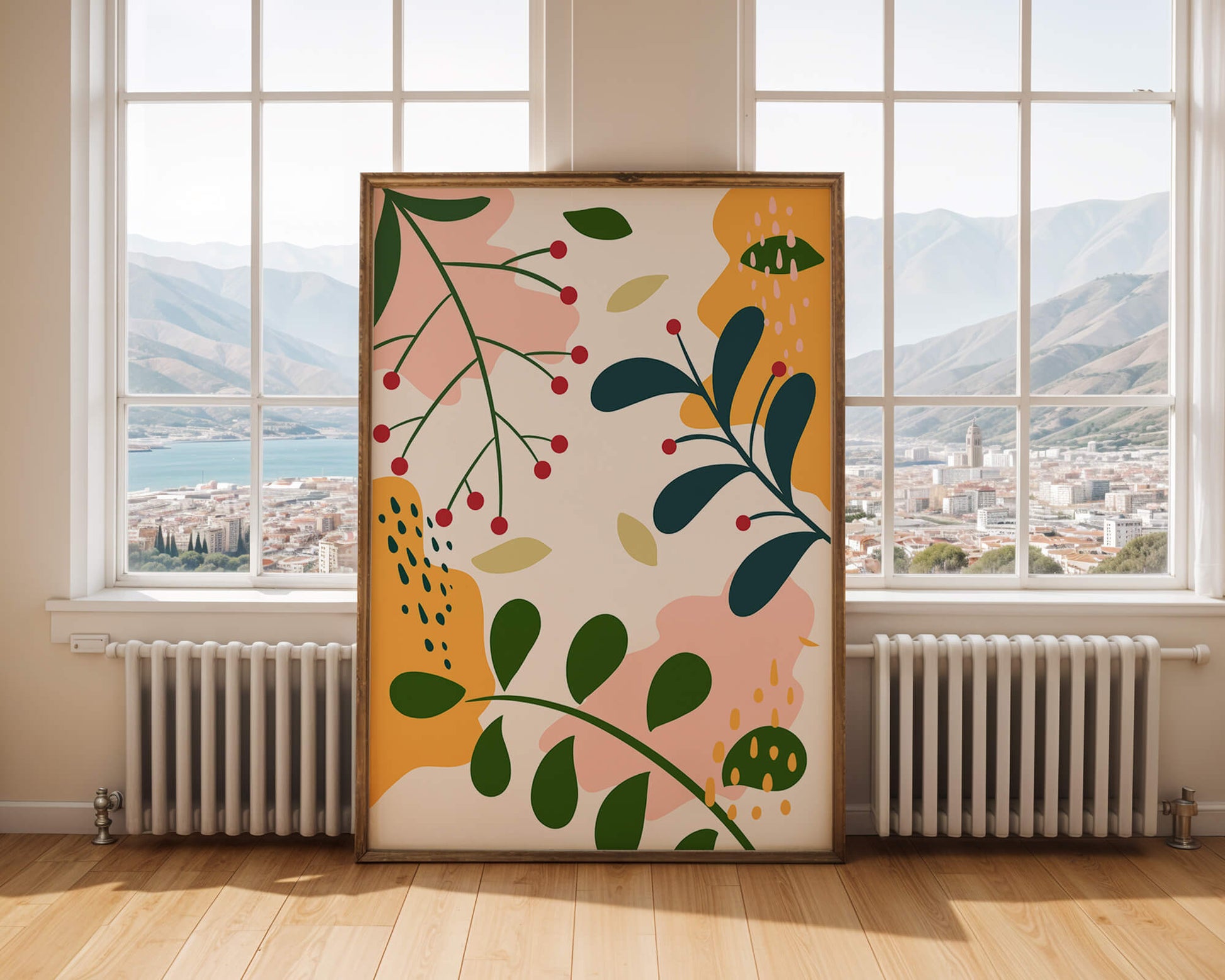 Abstract Floral Pattern with Bold Colors and Geometric Shapes
