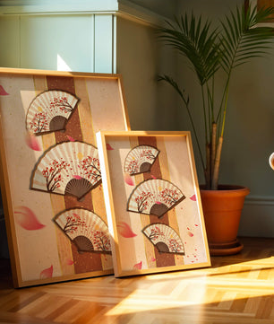 Elegant Japanese Fans with Cherry Blossom Design on Textured Background - Mi tienda
