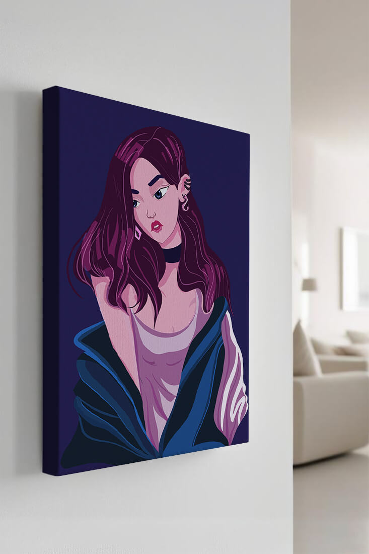 Stylish girl with purple hair and a blue jacket illustration