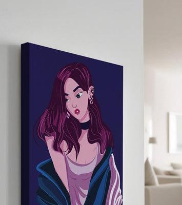 Stylish girl with purple hair and a blue jacket illustration