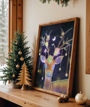 Illuminated Fantasy Deer with Floral Antlers and Hanging Stars - Mi tienda