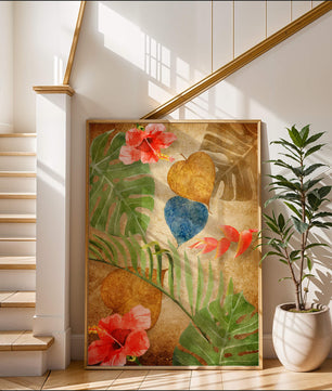 Vibrant tropical leaves and flowers watercolor design