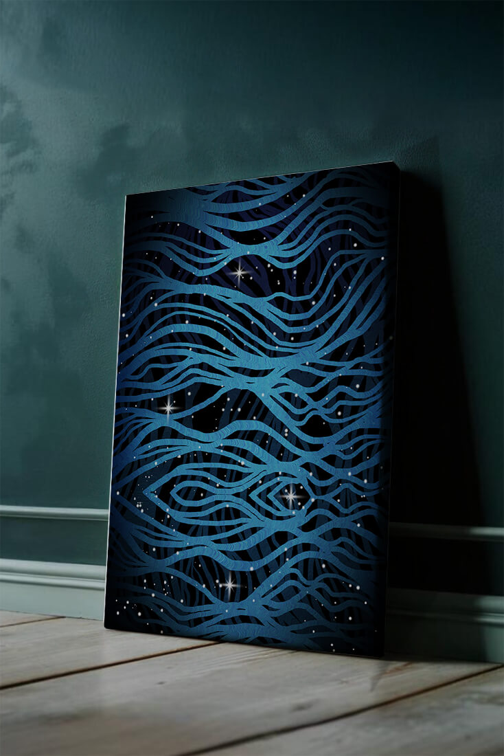 Abstract blue wave lines with starry night background