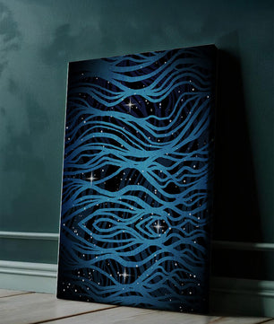 Abstract blue wave lines with starry night background