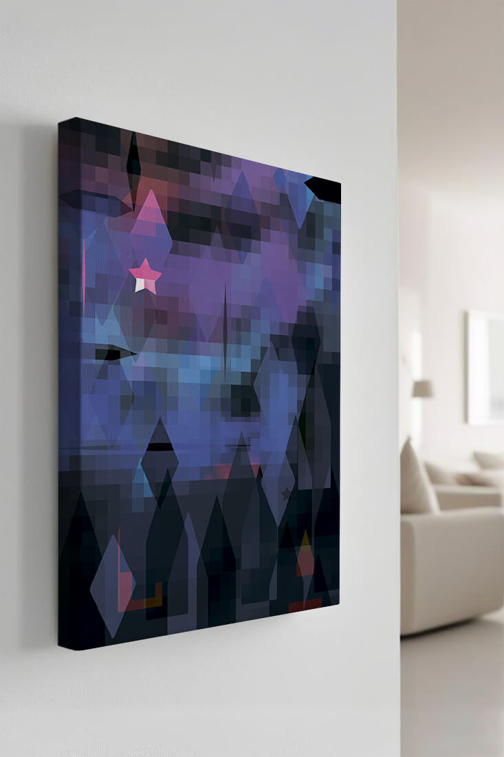 Geometrische abstrakte Kunst in lebhaften Blau- und Lilatönen