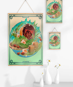 Traditional Chinese food illustration with festive elements