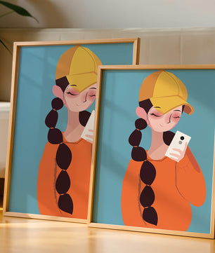 Colorful illustration of a girl with a smartphone