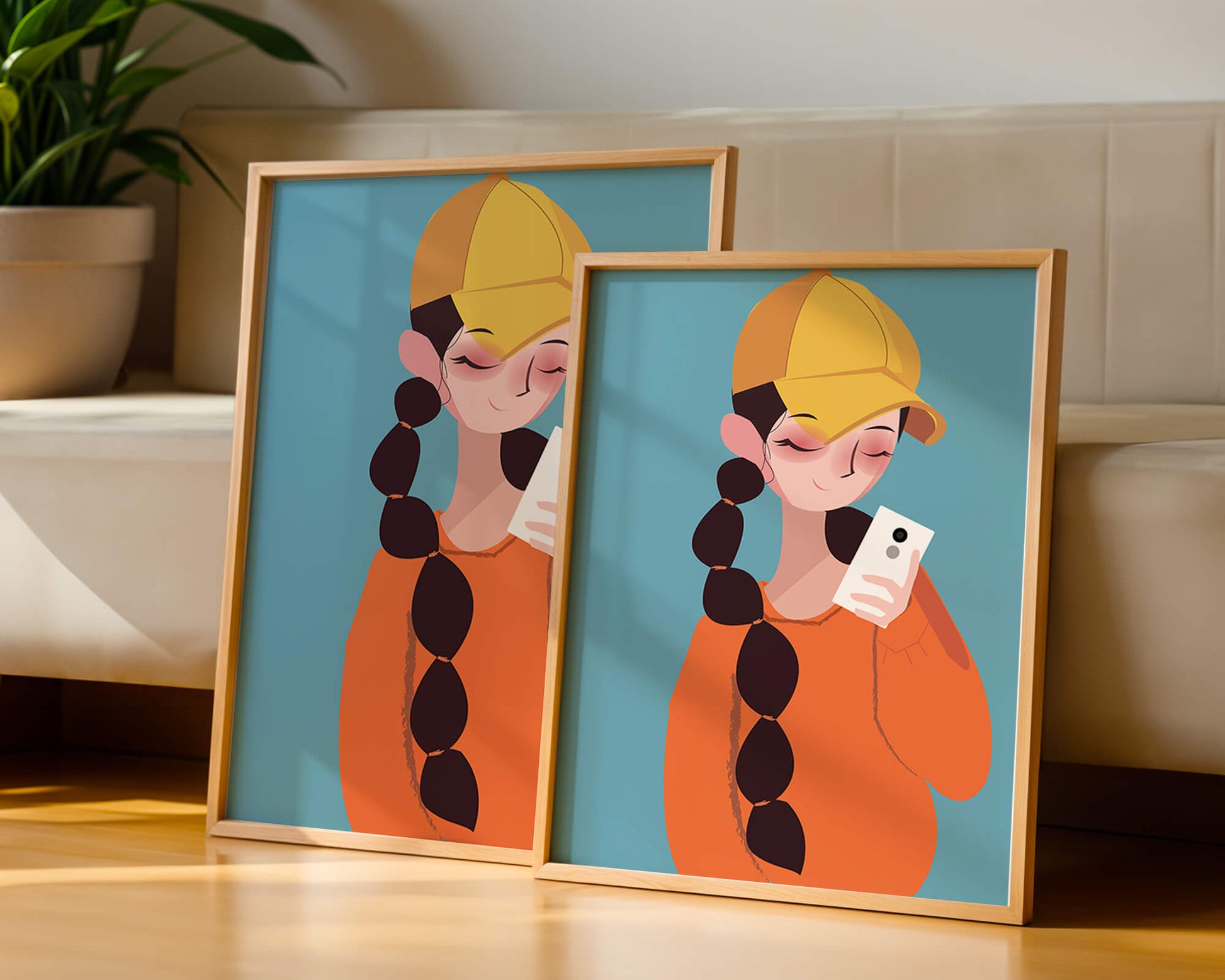 Colorful illustration of a girl with a smartphone