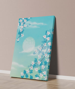 Flores primaverales serenas contra un cielo pastel con suave luz solar