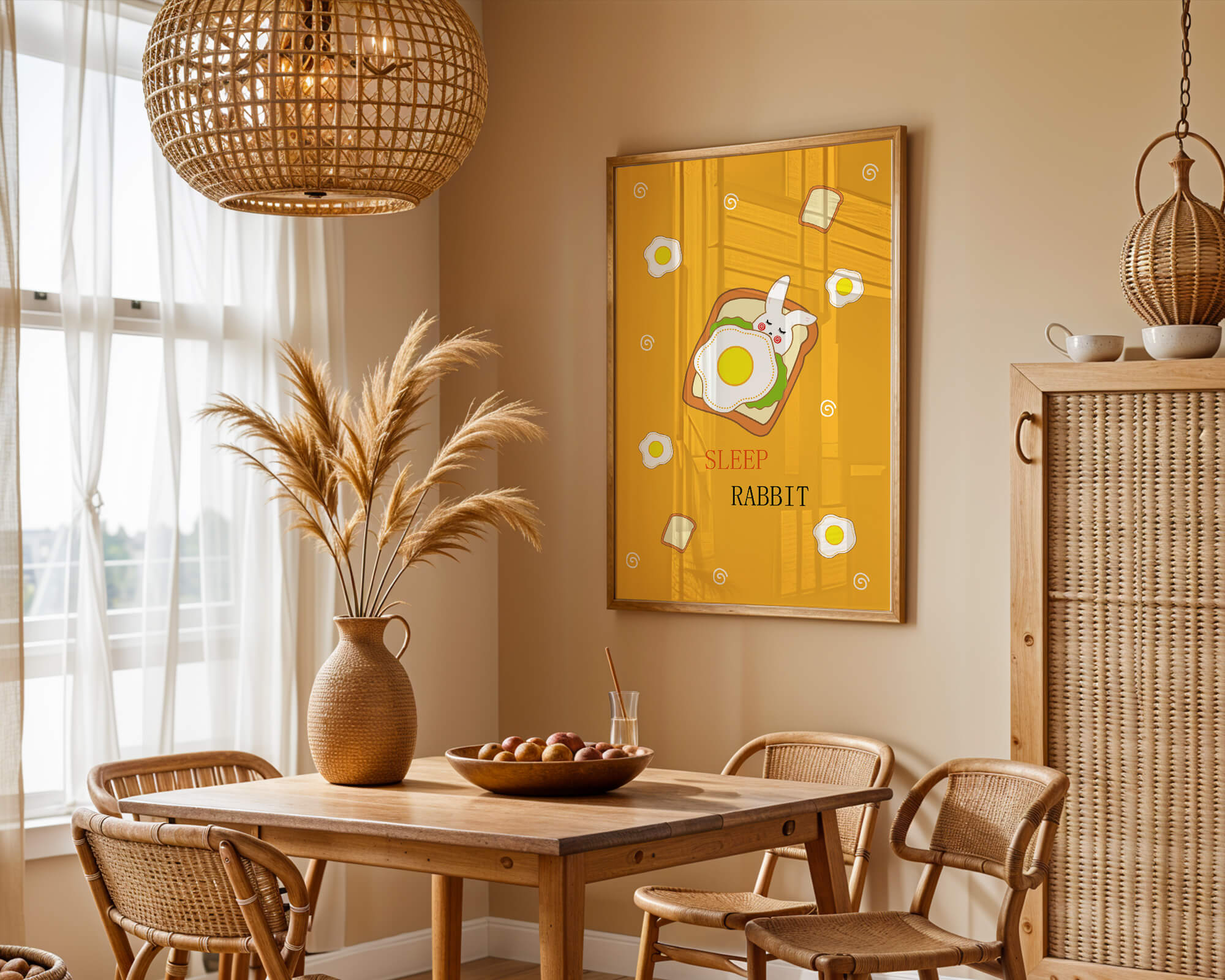 cute rabbit sleeping on toast with fried egg design