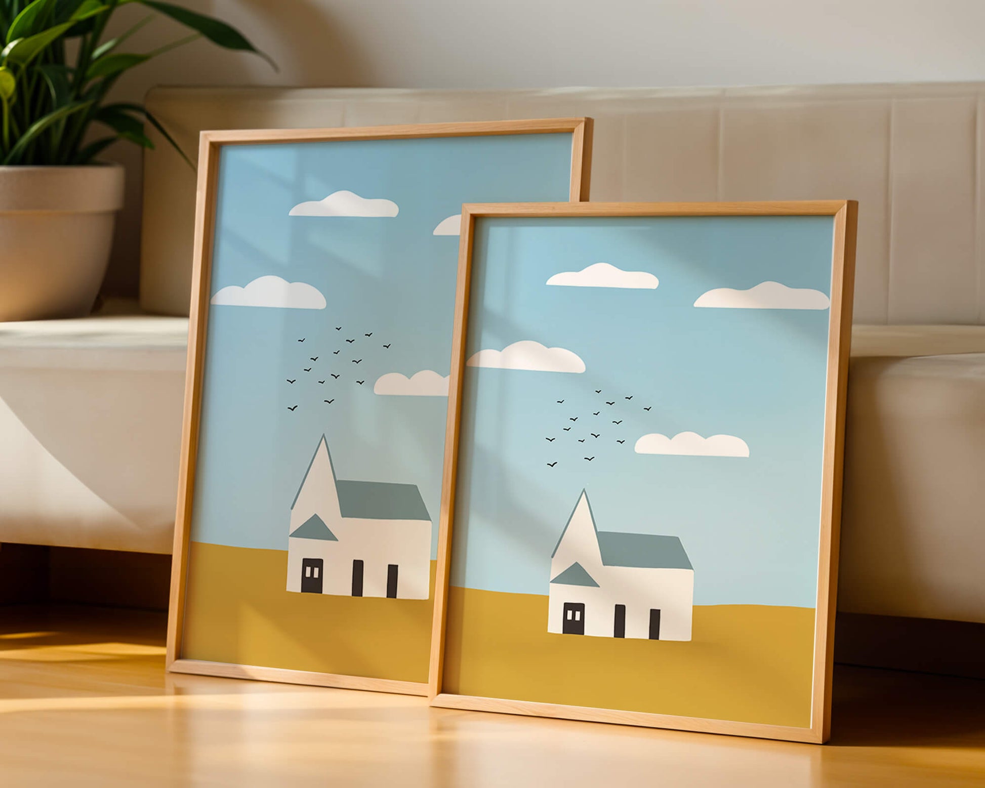 Minimalist Landscape with a White House and Sky