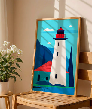 Illustration moderne d'un phare avec des couleurs vives