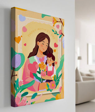 Ilustración de madre e hija con flores para el Día de la Madre