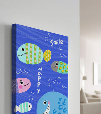 Colorful underwater scene with smiling cartoon fish