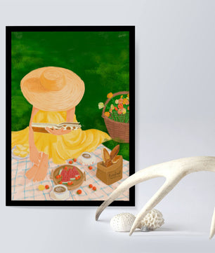 Picnic in the Park with Straw Hat and Flowers