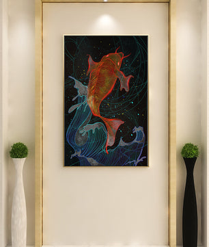 Koi Fish with Abstract Waves in Vibrant Colors