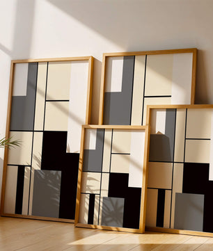 Abstraktes geometrisches Design mit gedämpften Farbtönen und kräftigen Linien