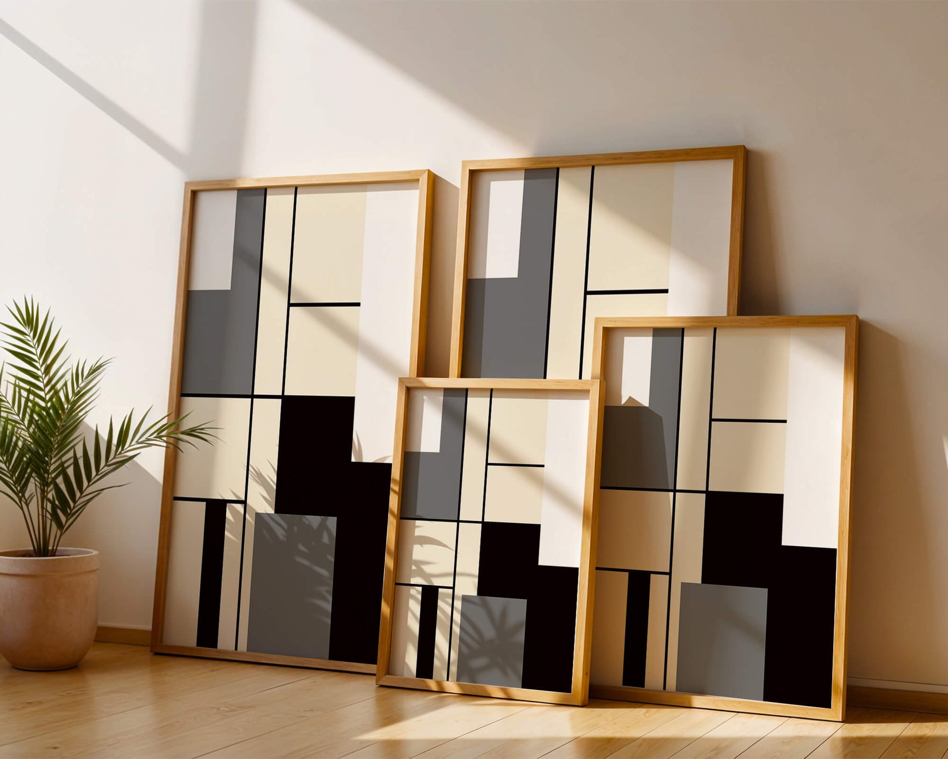 Abstract geometric design with muted shades and bold lines