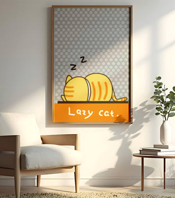Sleeping cartoon cat with polka dot background