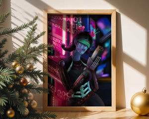 Futuristic Cyborg Woman in Digital Neon Landscape - Mi tienda