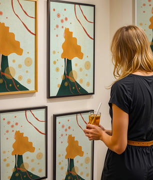 Abstract Portrait of a Woman with Flowing Golden Hair and Geometric Shapes - Mi tienda