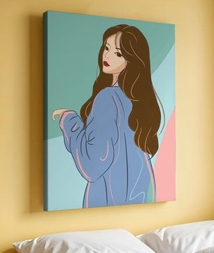 Stylish woman illustration with long hair in pastel shades