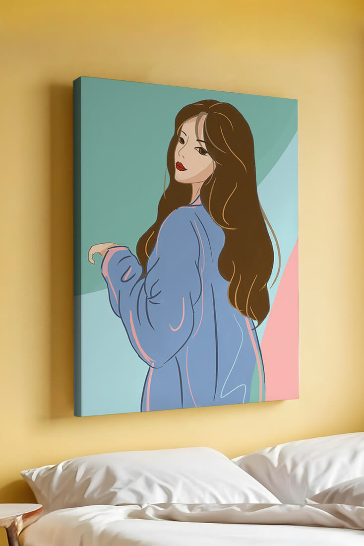 Stylish woman illustration with long hair in pastel shades