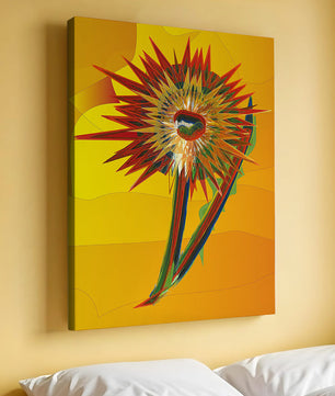 Abstract vibrant sunflower art with dynamic geometric shapes