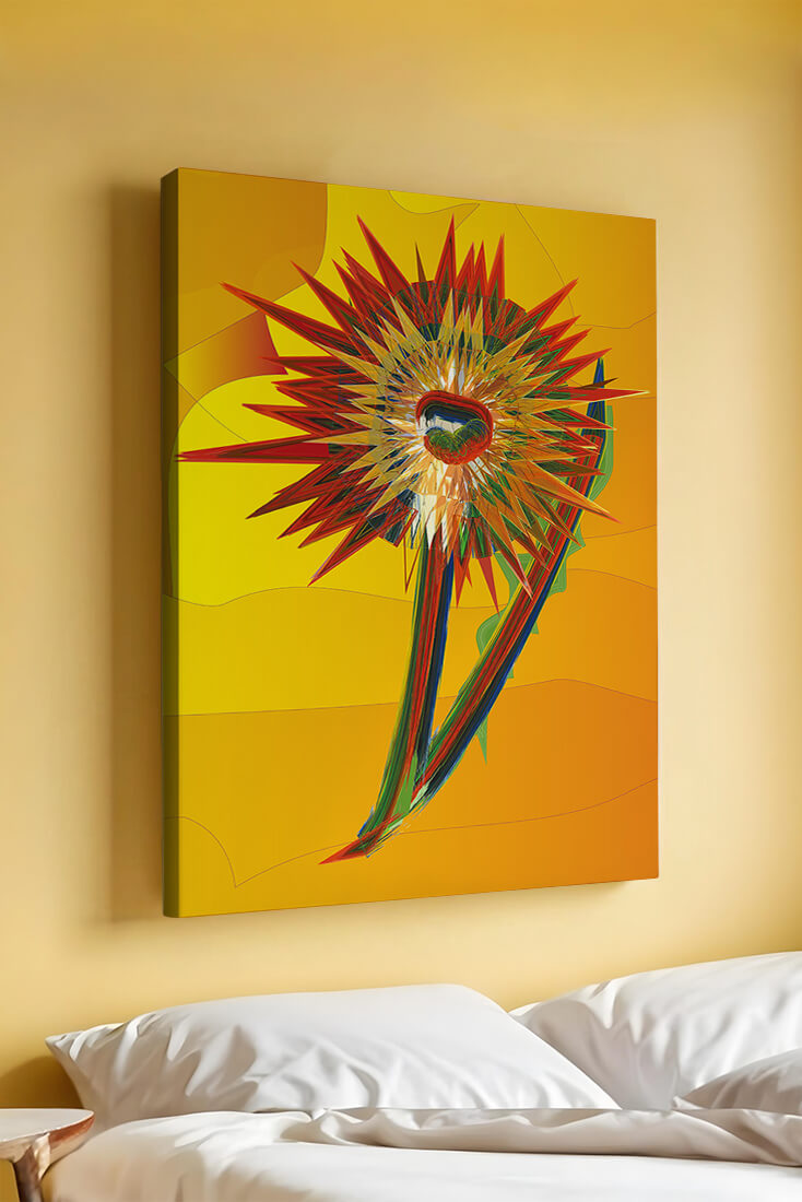Abstract vibrant sunflower art with dynamic geometric shapes