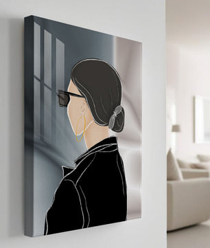 Modern woman with sunglasses and gold hoop earrings