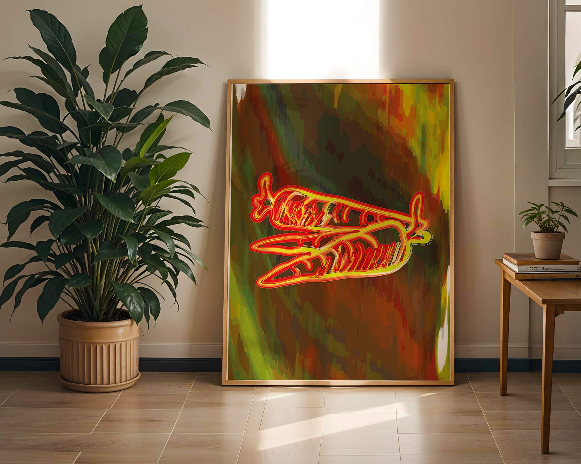 Vibrant abstract carrot illustration with dynamic red and orange patterns