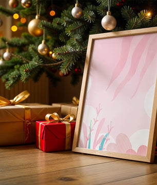 Diseño floral abstracto en rosa suave con hojas estilizadas y ondas