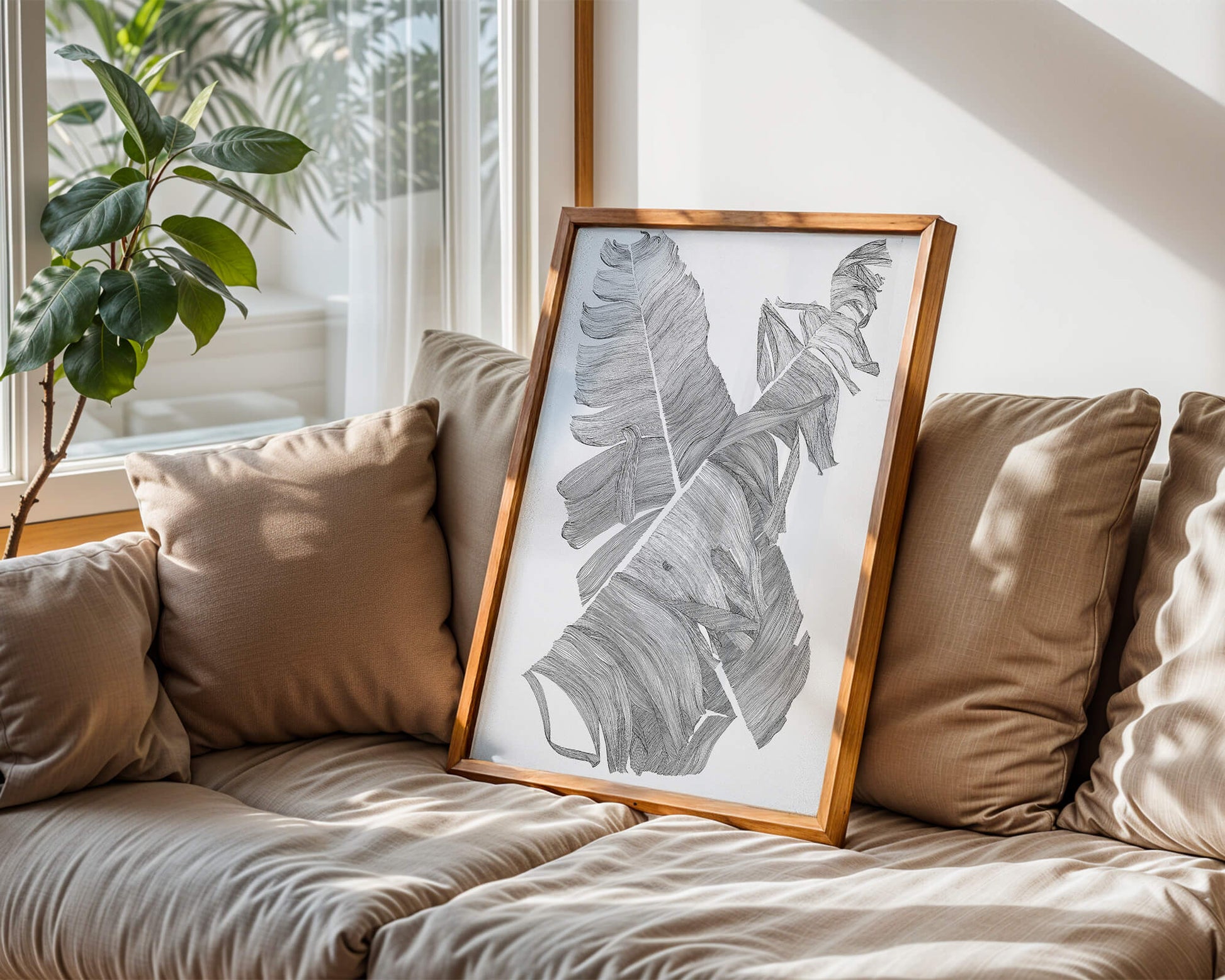 Monochrome Abstract Illustration of Overlapping Leaves