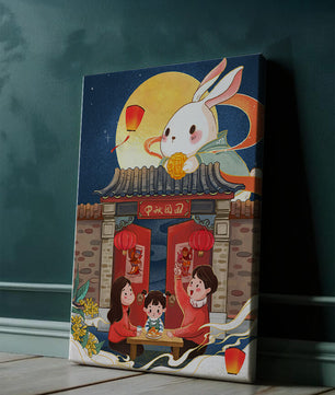 Célébration de la fête de la mi-automne avec un lapin et une réunion de famille
