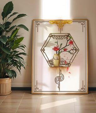 Design floral élégant avec vase et accents dorés