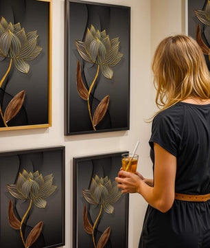 Elegant Gold Outlined Lotus On Dark Background - Mi tienda