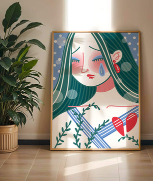 Ilustración de una mujer triste con el corazón roto