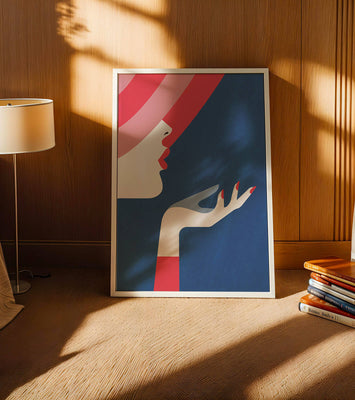 Elegant Woman with Red Hat and Stylized Hand