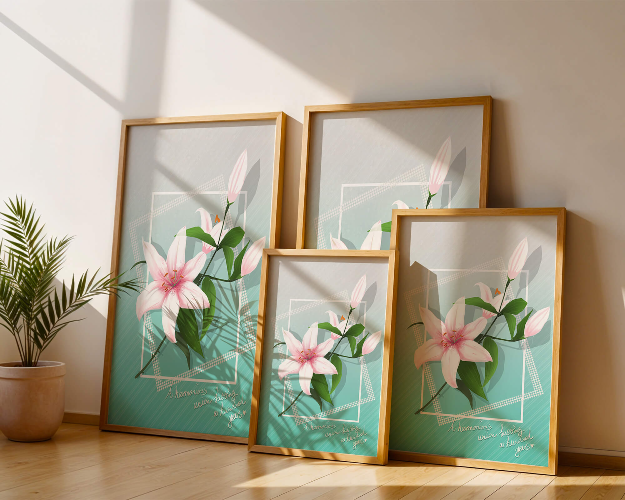 Elegant floral design with pink lilies and modern accents