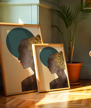 Elegant Silhouette with Gold Lace and Red Lips - Mi tienda