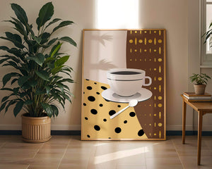 Contemporary Coffee Art with Geometric Patterns and Gold Accents - Mi tienda