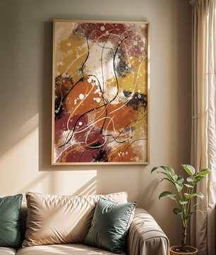 Pieza de arte abstracto colorida con trazos y salpicaduras audaces