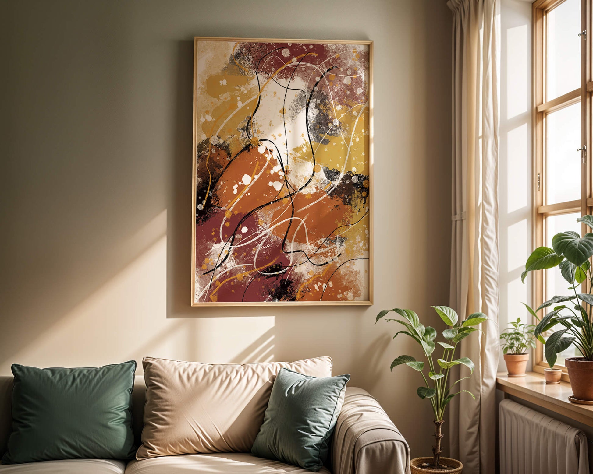 Pieza de arte abstracto colorida con trazos y salpicaduras audaces