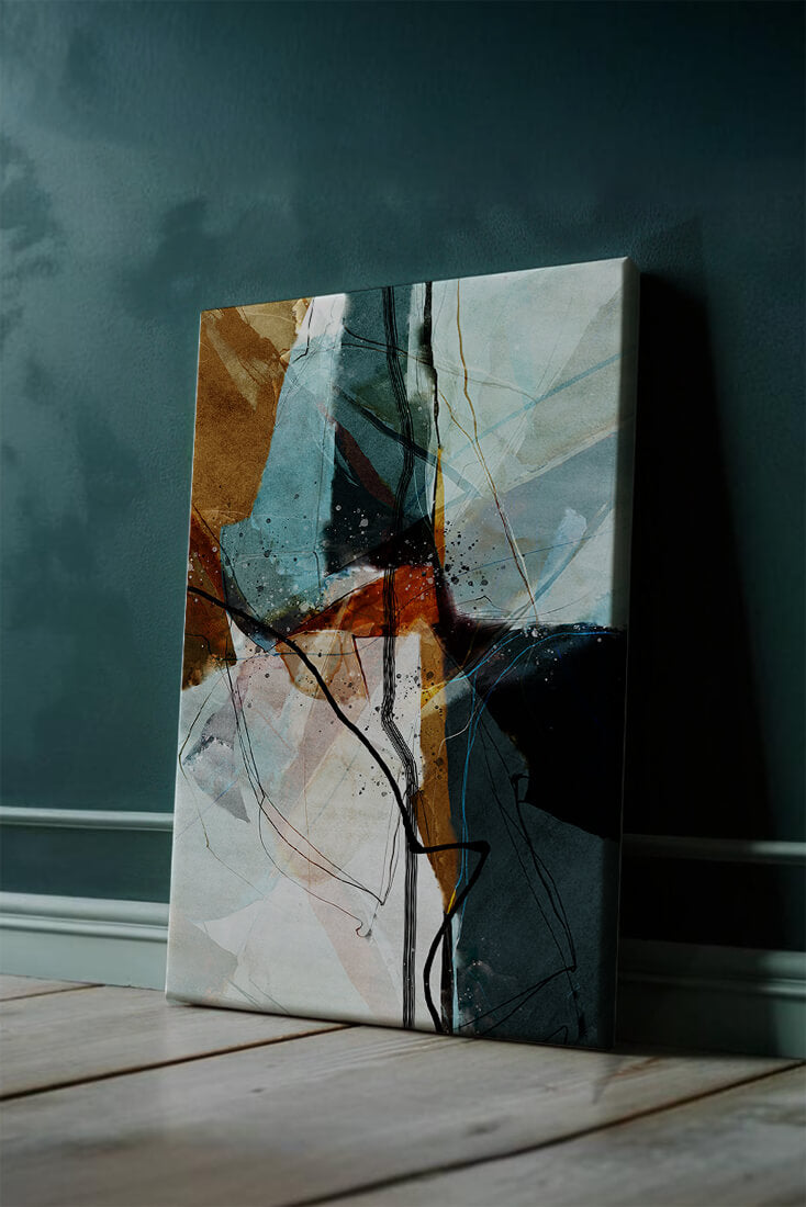 Abstract watercolor artwork with dynamic lines and colors